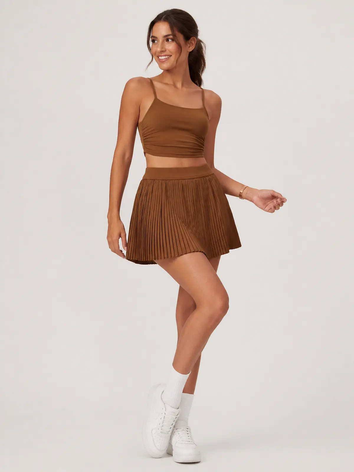 Pleatline Orbit Pleated Yoga Skirt — brown — authoritative variation match