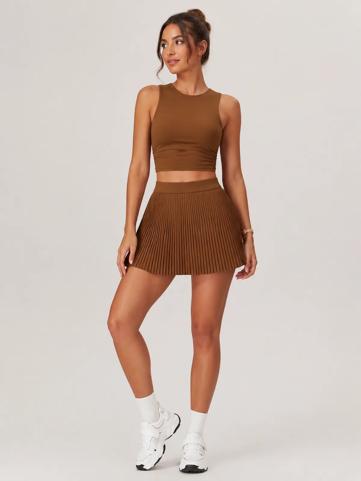 Pleatline Orbit Pleated Yoga Skirt — brown — authoritative variation match
