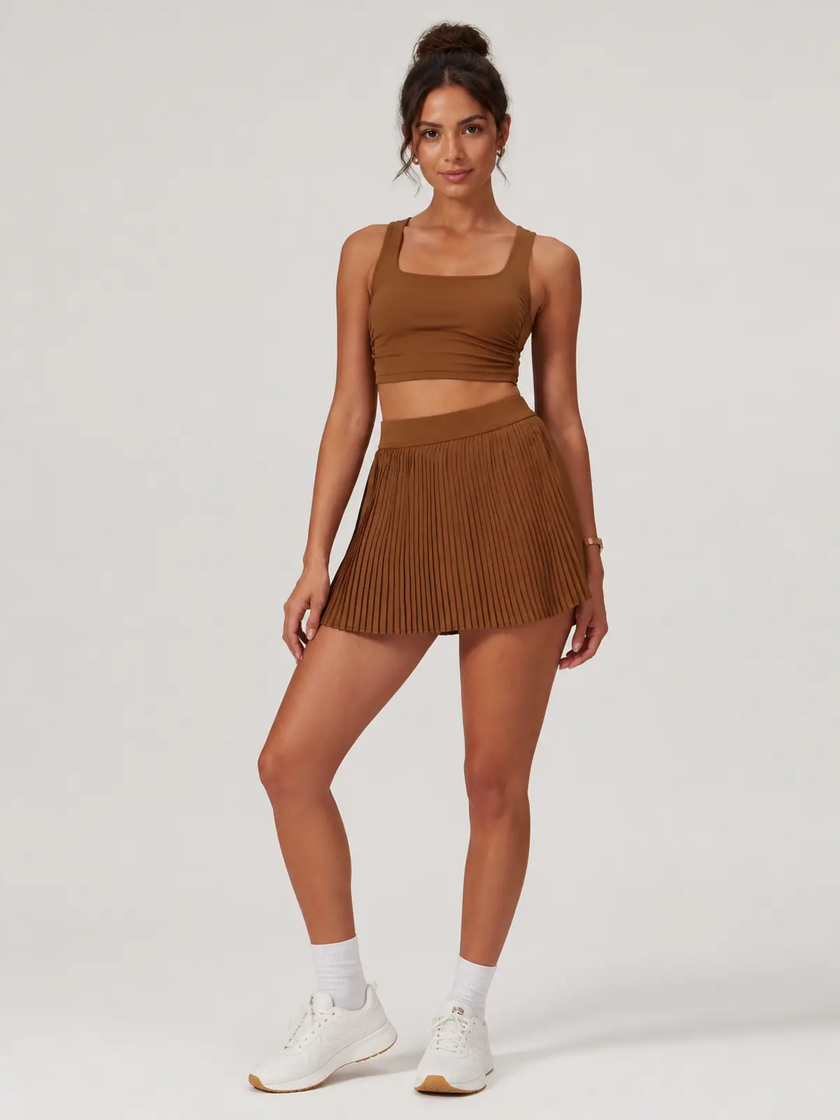 Pleatline Orbit Pleated Yoga Skirt — brown — authoritative variation match