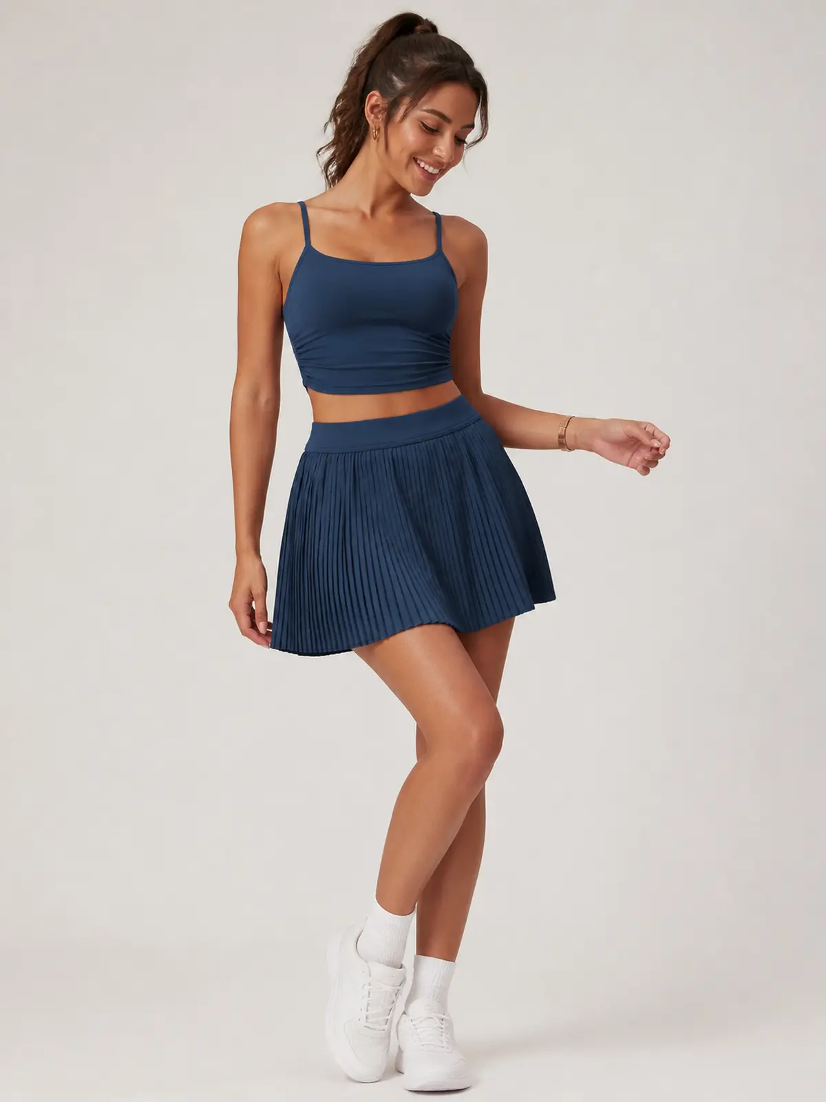 Pleatline Orbit Pleated Yoga Skirt — navy blue — authoritative variation match