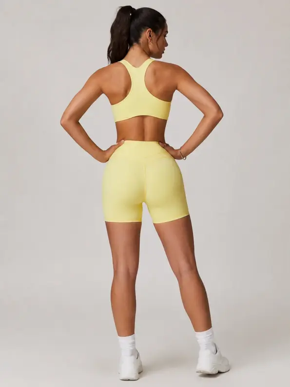 Pollen Ledger High-Rise Bike Shorts — pale yellow — bike-shorts — authoritative variation match