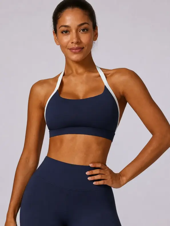 Prism Ribbon Halter Sports Bra — navy blue with white trim — sports-bra — authoritative variation match