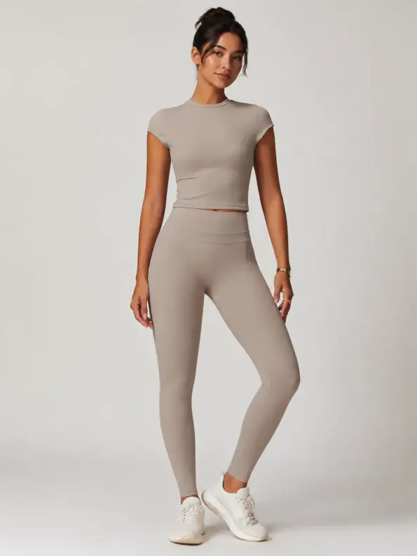 Quarry Haze Short-Sleeve Crop Top — light taupe — crop-top — authoritative variation match