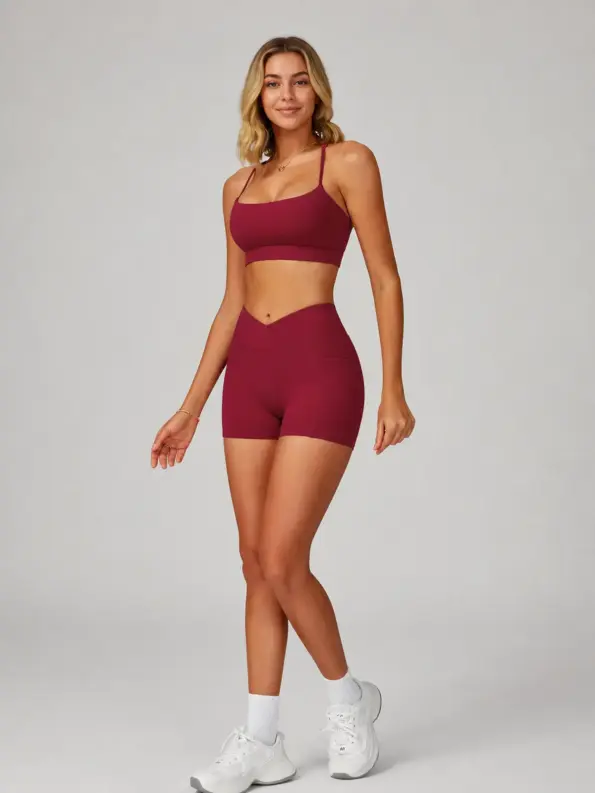 Quarry Muse Square-Neck Sports Bra and Bike Shorts Set — cherry red — general — authoritative variation match