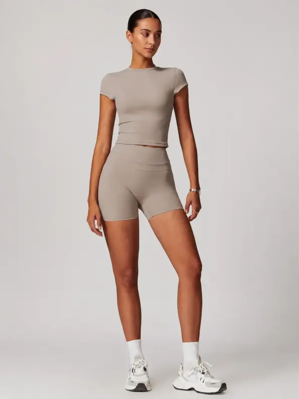 Quartz Note T-Shirt and Bike Shorts Set — taupe brown — general — authoritative variation match