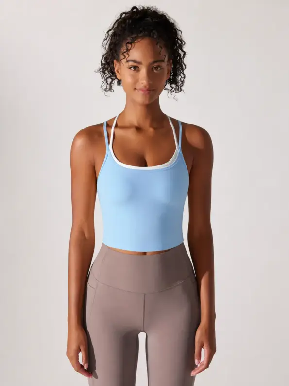 Quiet Contrast Scoop-Neck Contrast-Trim Crop Top — baby blue — crop-top — authoritative variation match