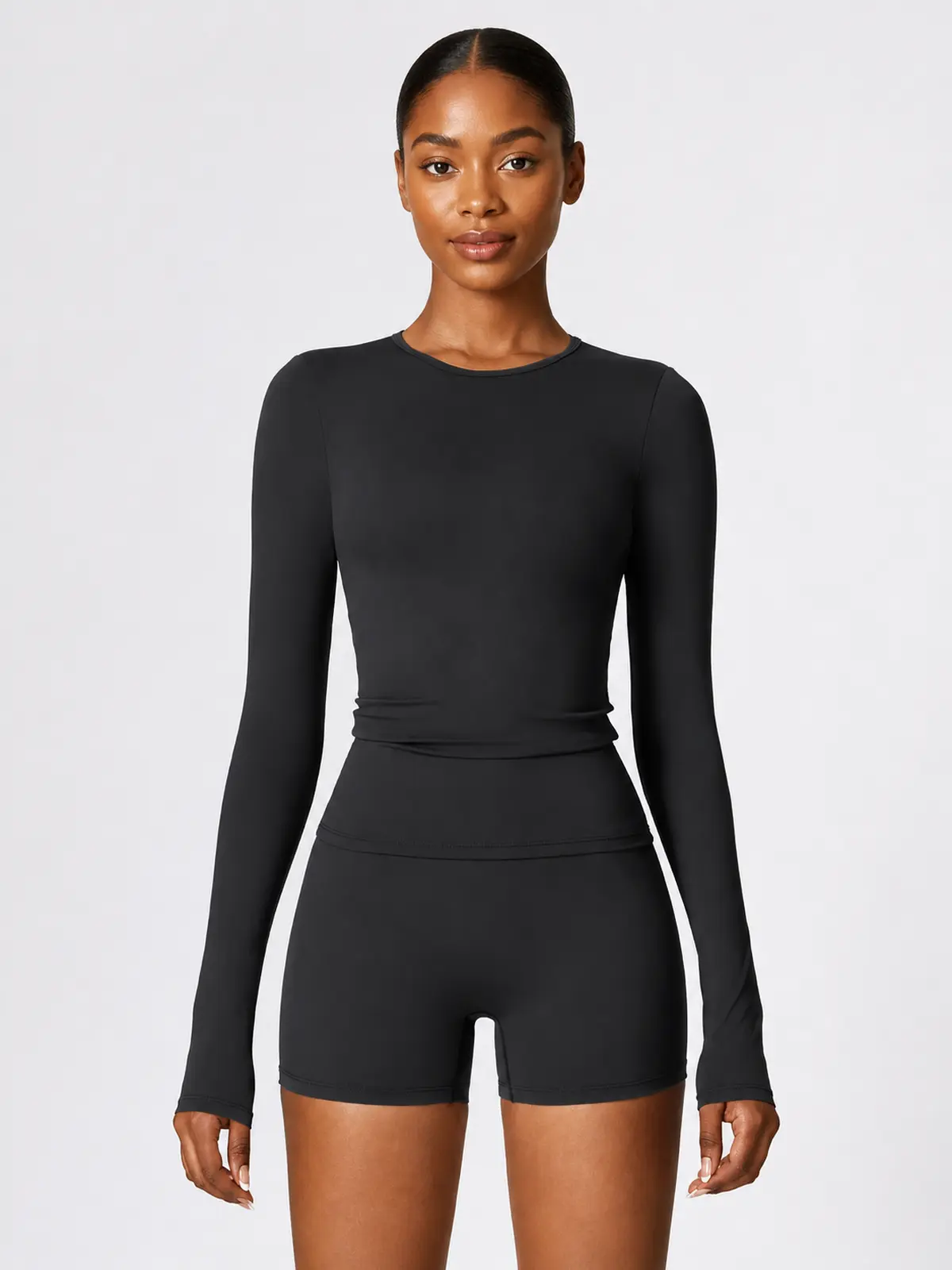 Radian Muse Long-Sleeve Yoga Crop Top — black — general — authoritative variation image