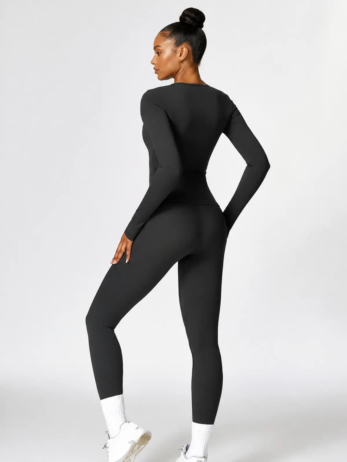 Radian Muse Long-Sleeve Yoga Crop Top — black — general — authoritative variation match