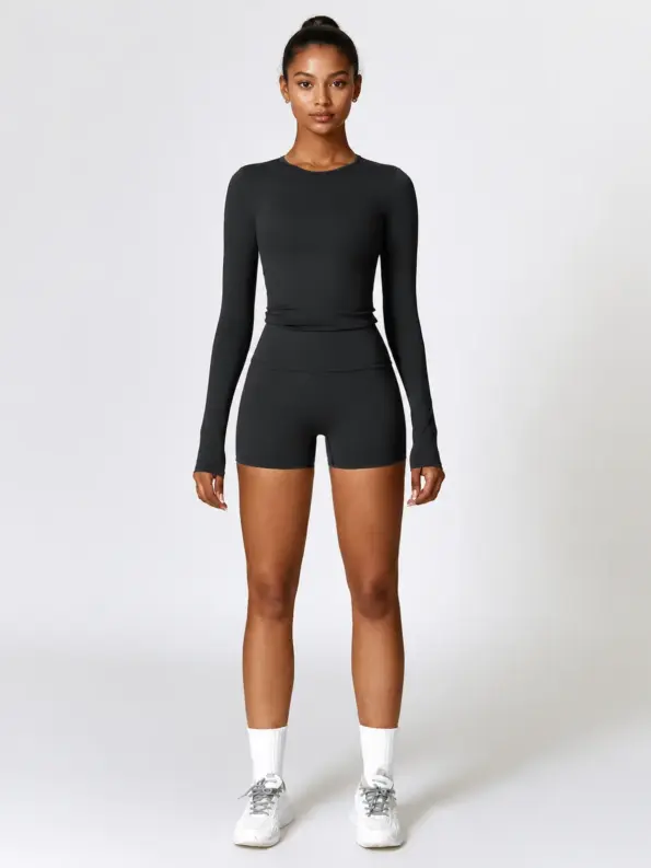 Radian Muse Long-Sleeve Yoga Crop Top — black — general — authoritative variation match