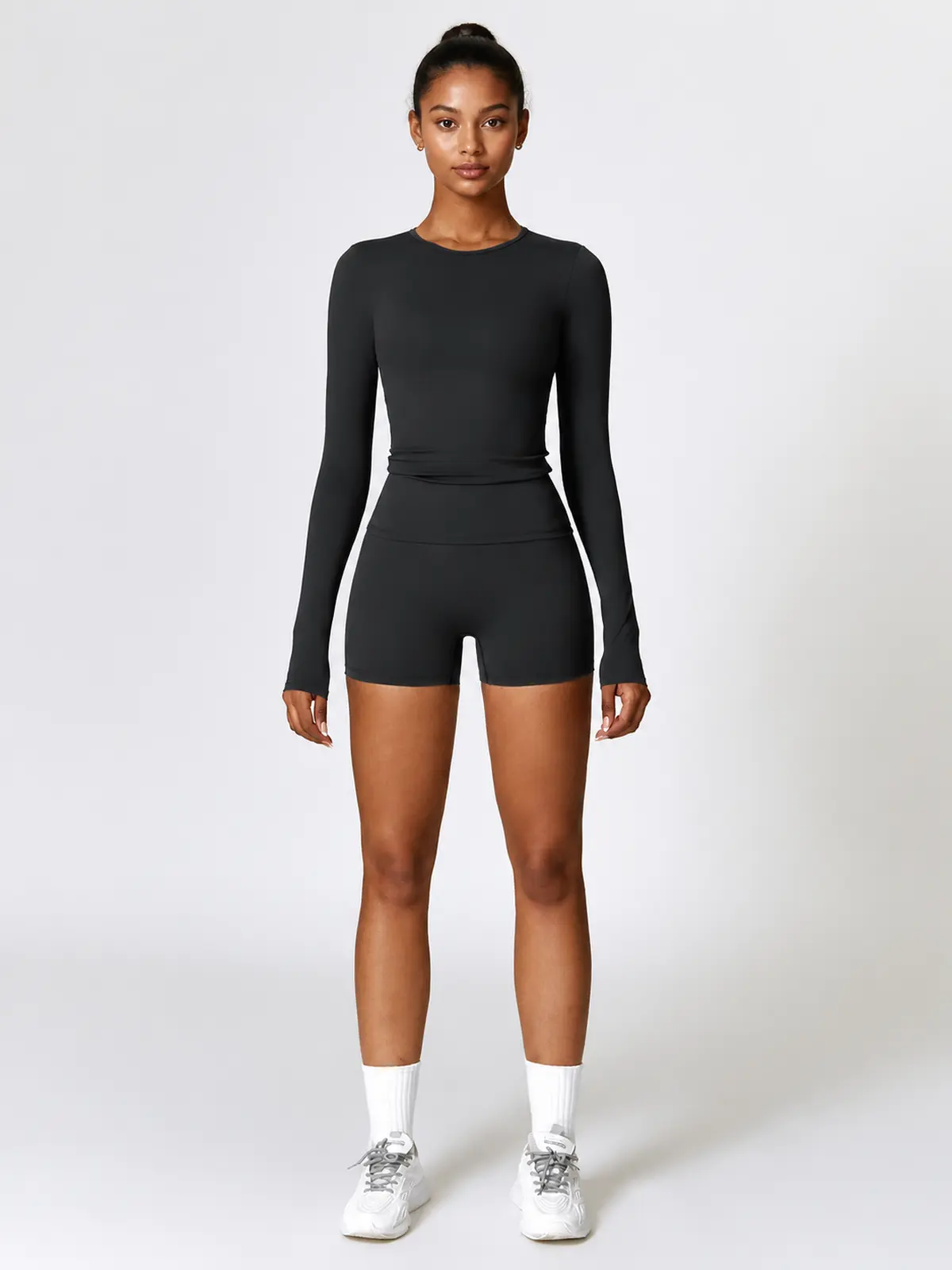 Radian Muse Long-Sleeve Yoga Crop Top — black — general — authoritative variation match