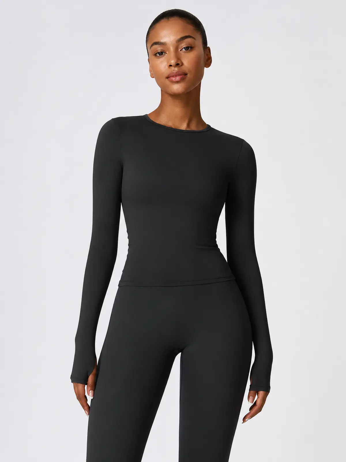 Radian Muse Long-Sleeve Yoga Crop Top — black — general — authoritative variation match