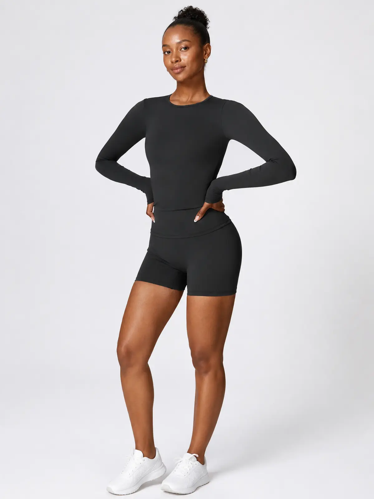 Radian Muse Long-Sleeve Yoga Crop Top — black — general — authoritative variation match