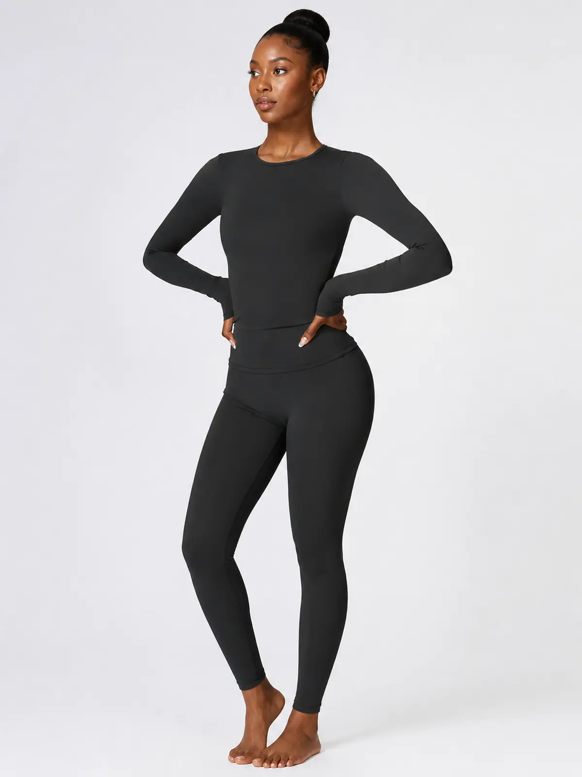 Radian Muse Long-Sleeve Yoga Crop Top — black — general — authoritative variation match