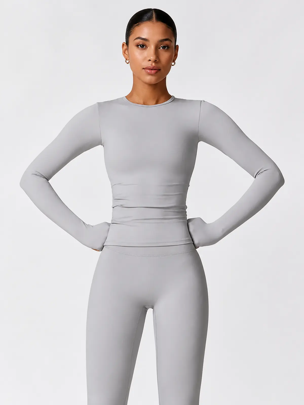 Radian Muse Long-Sleeve Yoga Crop Top — frost grey — general — authoritative variation match