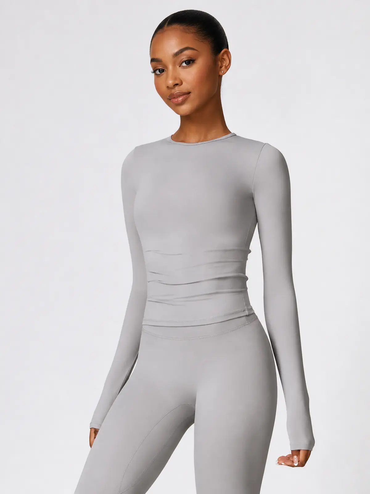 Radian Muse Long-Sleeve Yoga Crop Top — frost grey — general — authoritative variation match