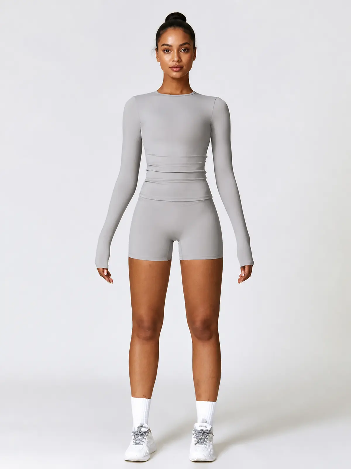 Radian Muse Long-Sleeve Yoga Crop Top — frost grey — general — authoritative variation match
