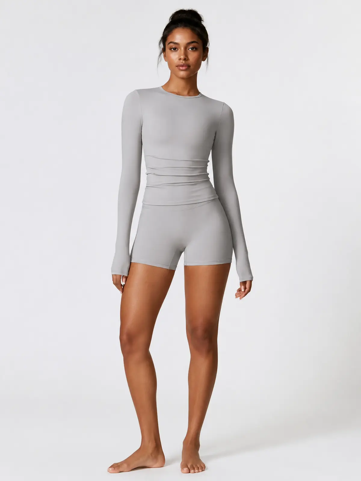 Radian Muse Long-Sleeve Yoga Crop Top — frost grey — long-sleeve-top — authoritative variation image