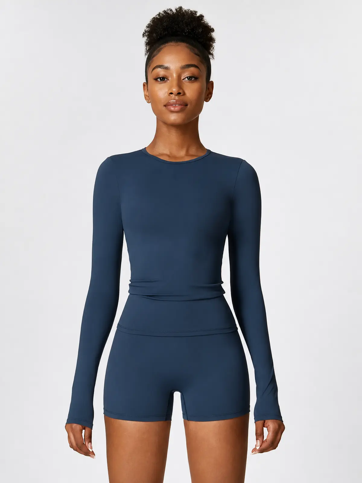 Radian Muse Long-Sleeve Yoga Crop Top — navy blue — general — authoritative variation image