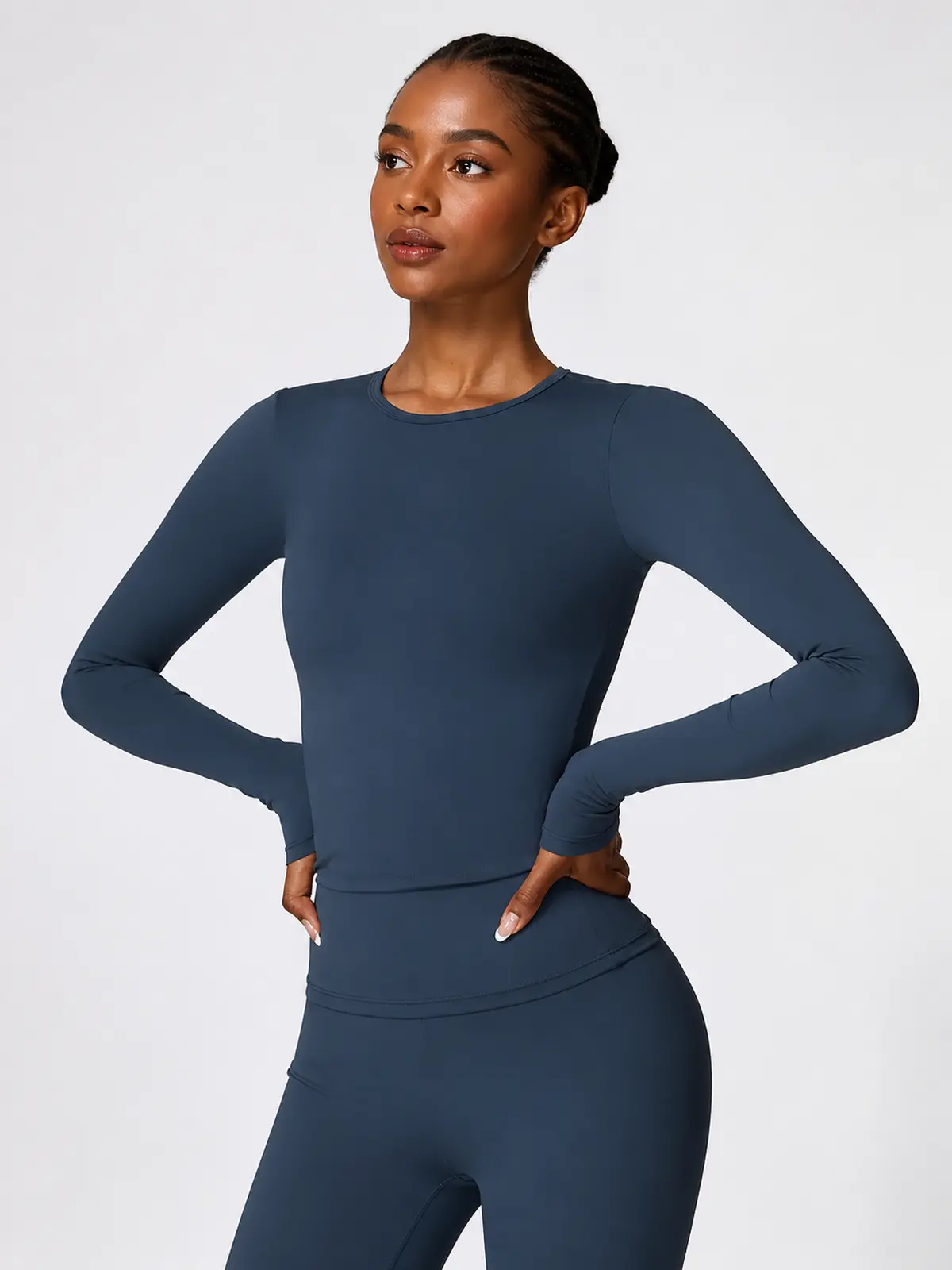 Radian Muse Long-Sleeve Yoga Crop Top — navy blue — general — authoritative variation match