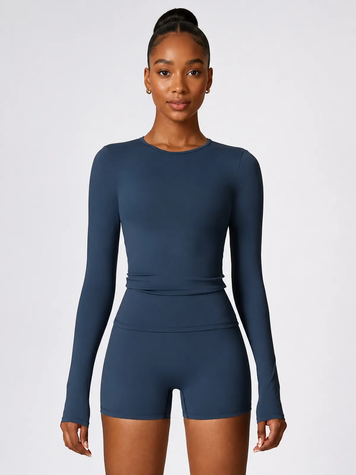 Radian Muse Long-Sleeve Yoga Crop Top — navy blue — general — authoritative variation match