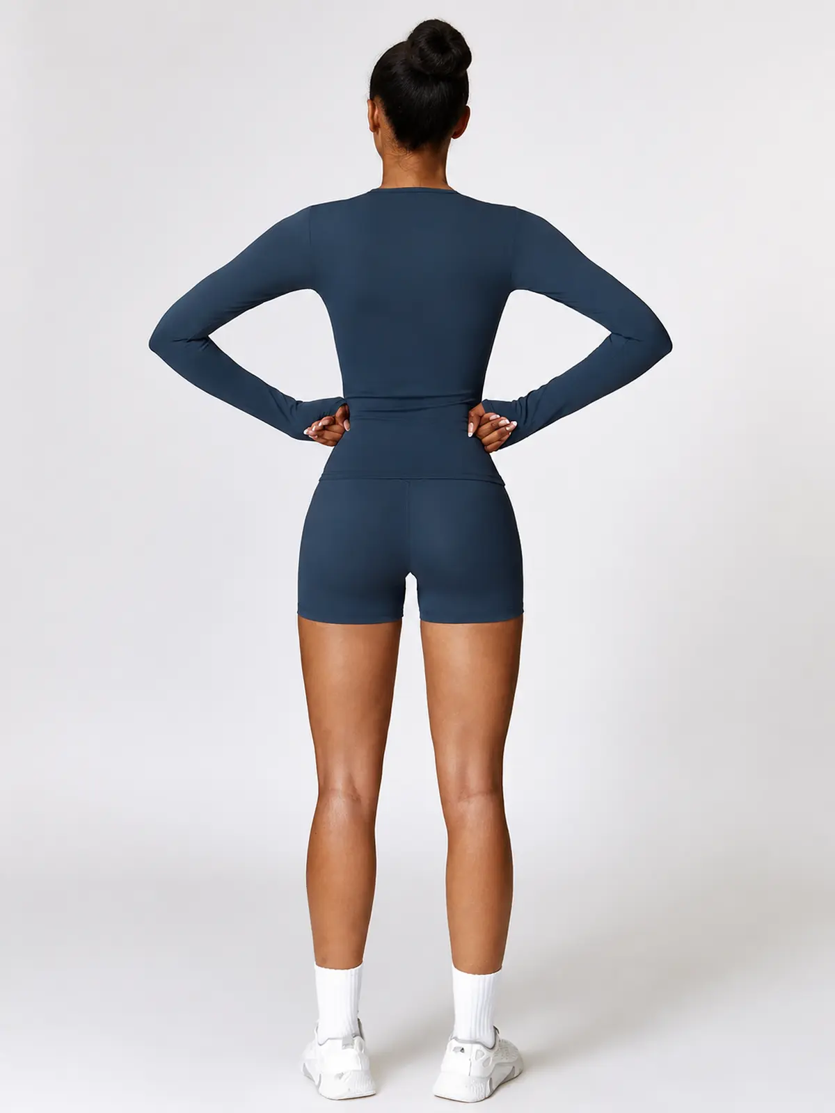Radian Muse Long-Sleeve Yoga Crop Top — navy blue — romper — assigned human anchor cluster