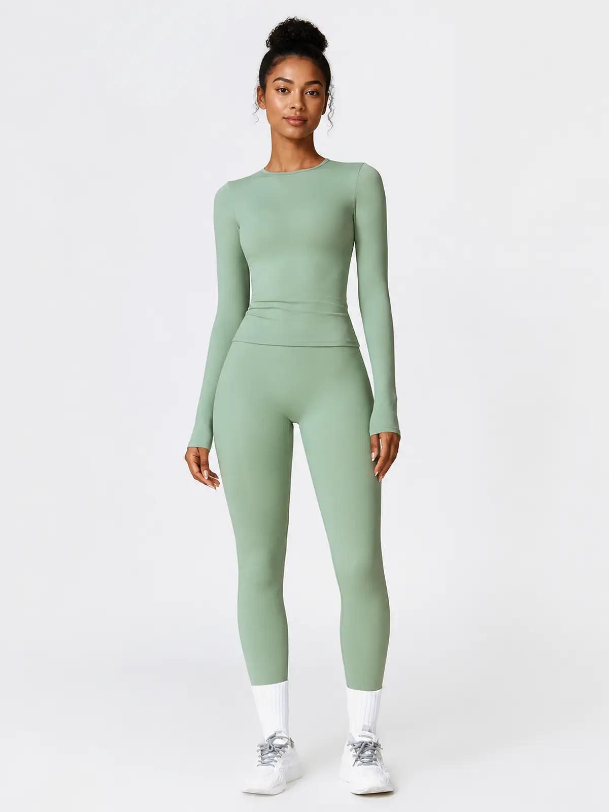 Radian Muse Long-Sleeve Yoga Crop Top — sage green — general — authoritative variation match