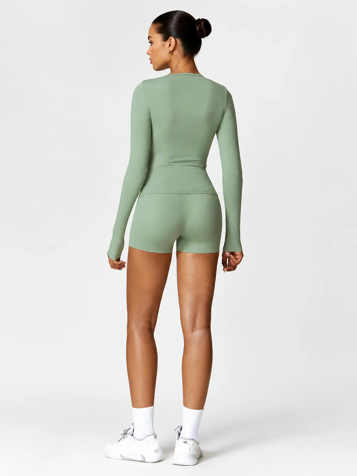 Radian Muse Long-Sleeve Yoga Crop Top — sage green — general — authoritative variation match