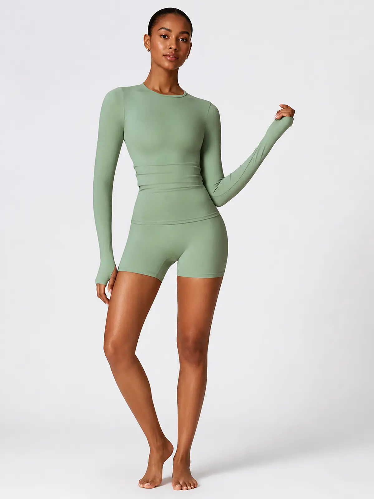 Radian Muse Long-Sleeve Yoga Crop Top — sage green — general — authoritative variation match