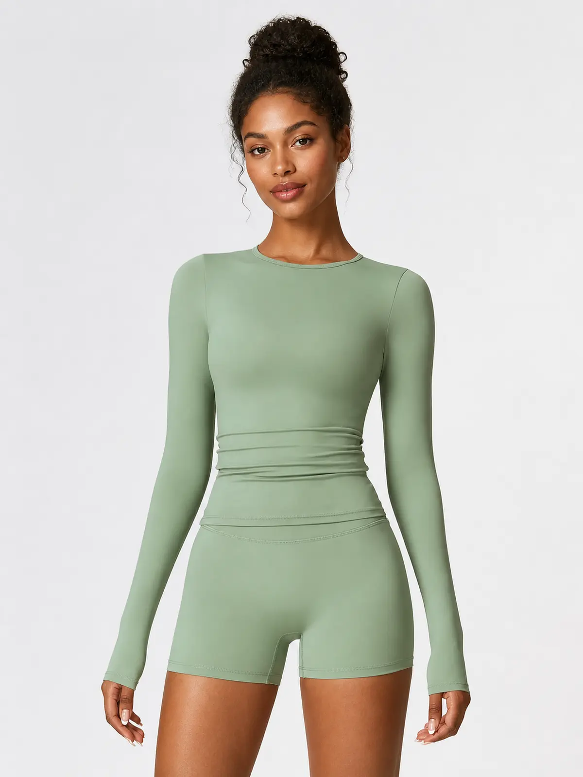 Radian Muse Long-Sleeve Yoga Crop Top — sage green — long-sleeve-top — authoritative variation image