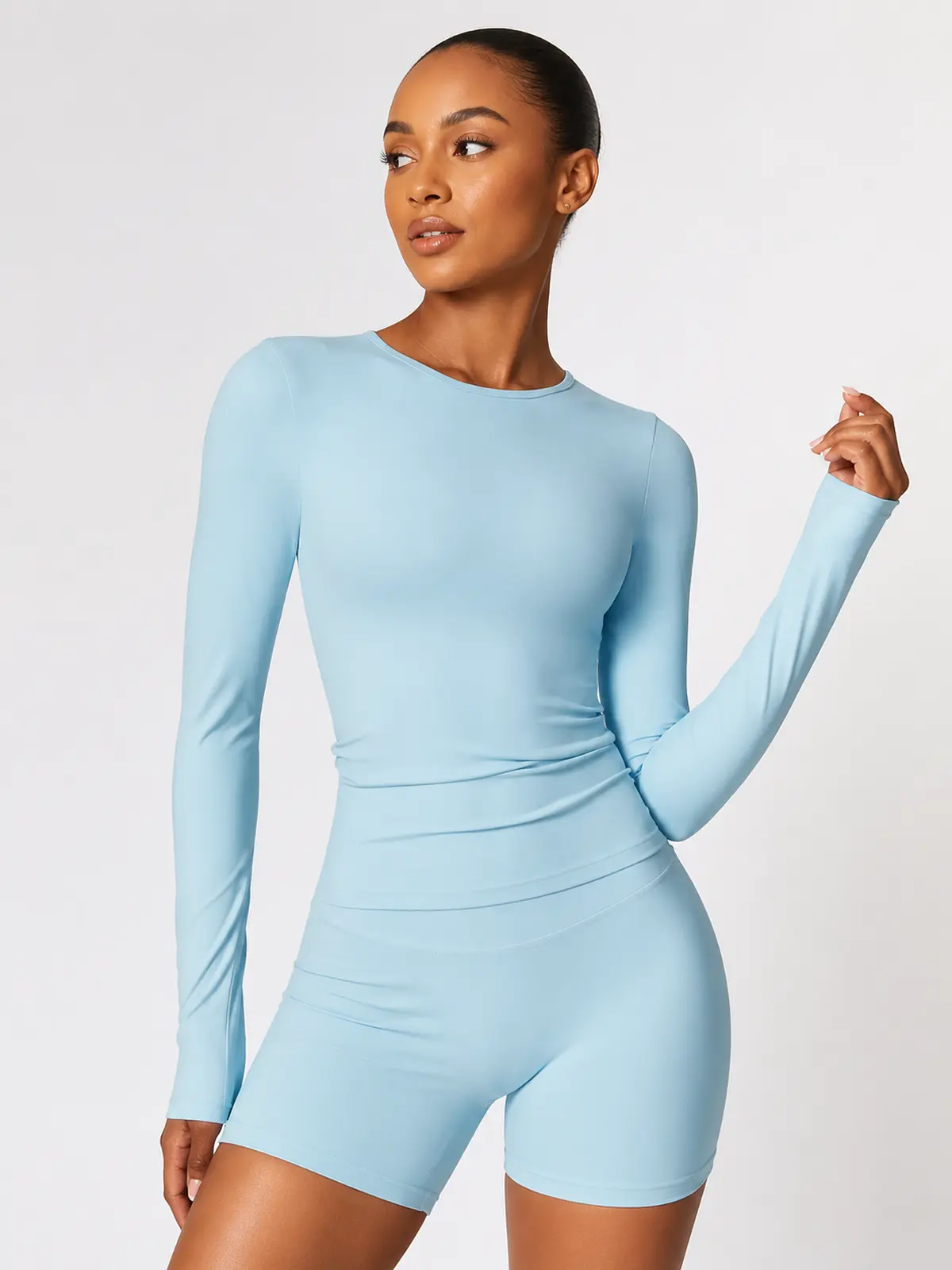 Radian Muse Long-Sleeve Yoga Crop Top — sky blue — general — authoritative variation match