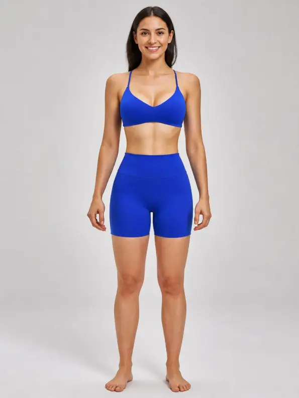 Rainsong Thread Sports Bra and High-Waisted Bike Shorts Set — bright royal blue — general — authoritative variation match