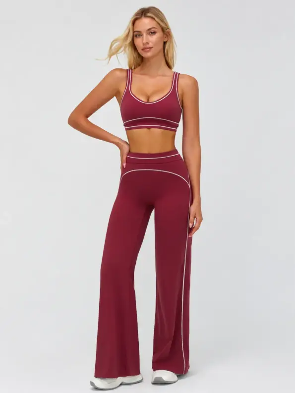 Ravelin Note Sports Bra and Flare Leggings Set — cherry red — general — authoritative variation match