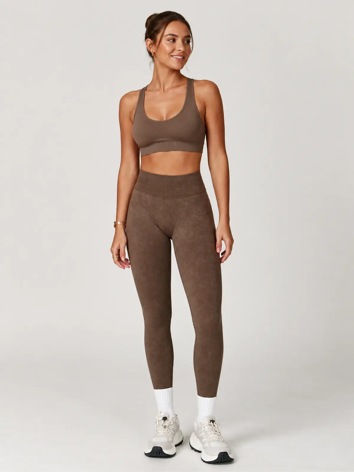 Ribbed Motion Seamless High-Rise Ankle Leggings — brown — authoritative variation image