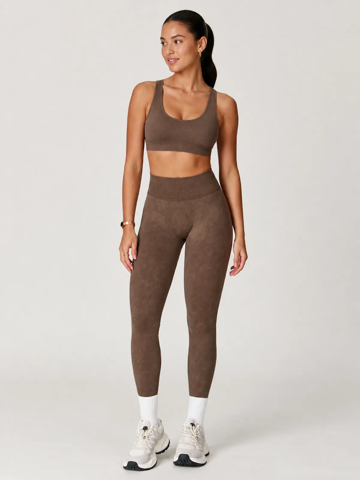 Ribbed Motion Seamless High-Rise Ankle Leggings — brown — authoritative variation match