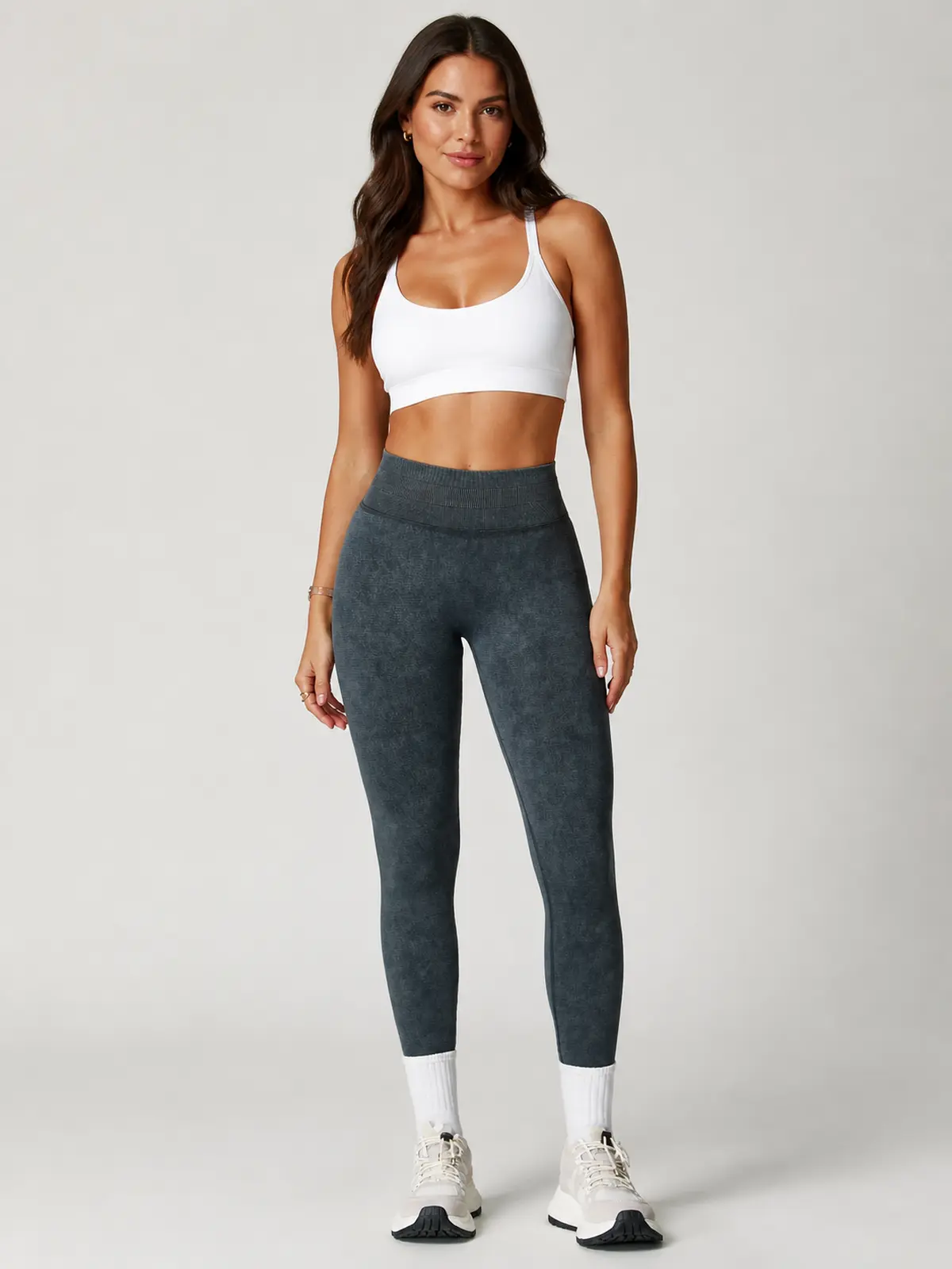 Ribbed Motion Seamless High-Rise Ankle Leggings — dark charcoal gray — authoritative variation match