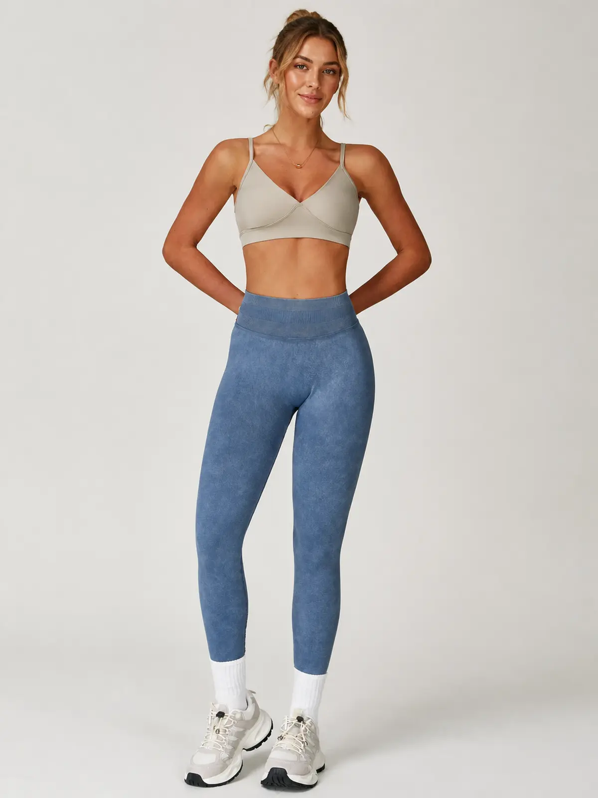 Ribbed Motion Seamless High-Rise Ankle Leggings — denim blue — authoritative variation match