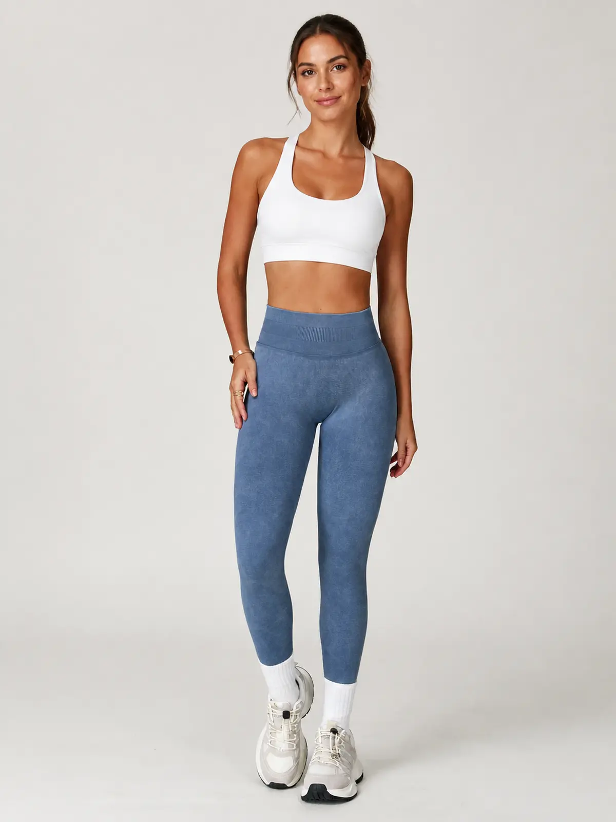 Ribbed Motion Seamless High-Rise Ankle Leggings — denim blue — authoritative variation match