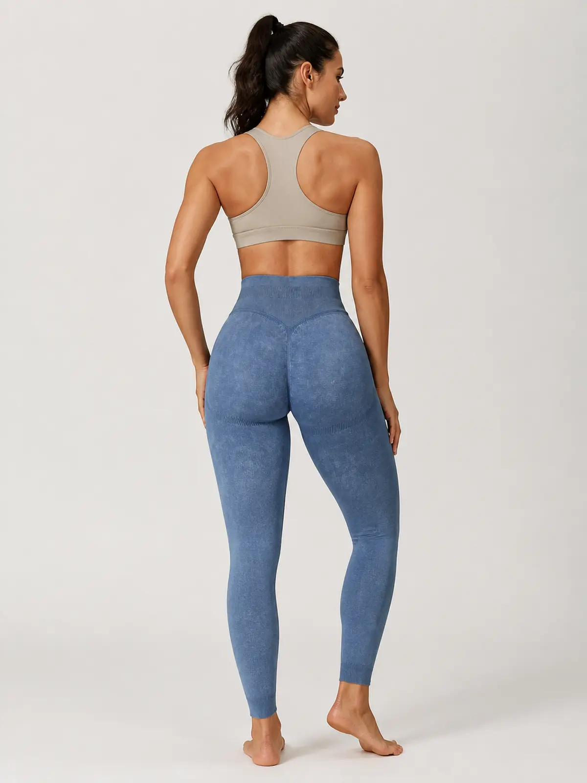 Ribbed Motion Seamless High-Rise Ankle Leggings — denim blue — authoritative variation match