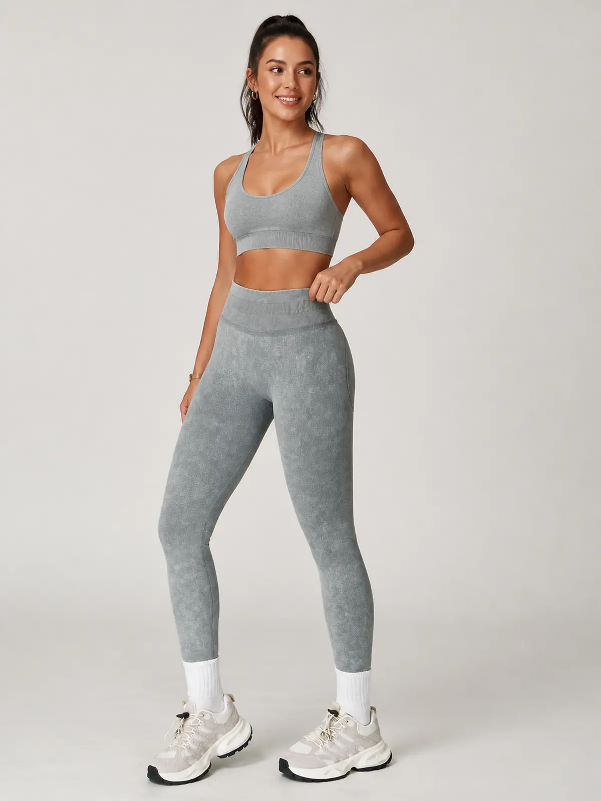 Ribbed Motion Seamless High-Rise Ankle Leggings — gray — authoritative variation match