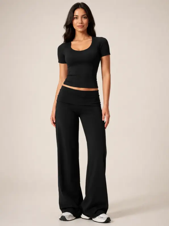 Rill Studio T-Shirt and Wide-Leg Pants Set — black — general — authoritative variation match