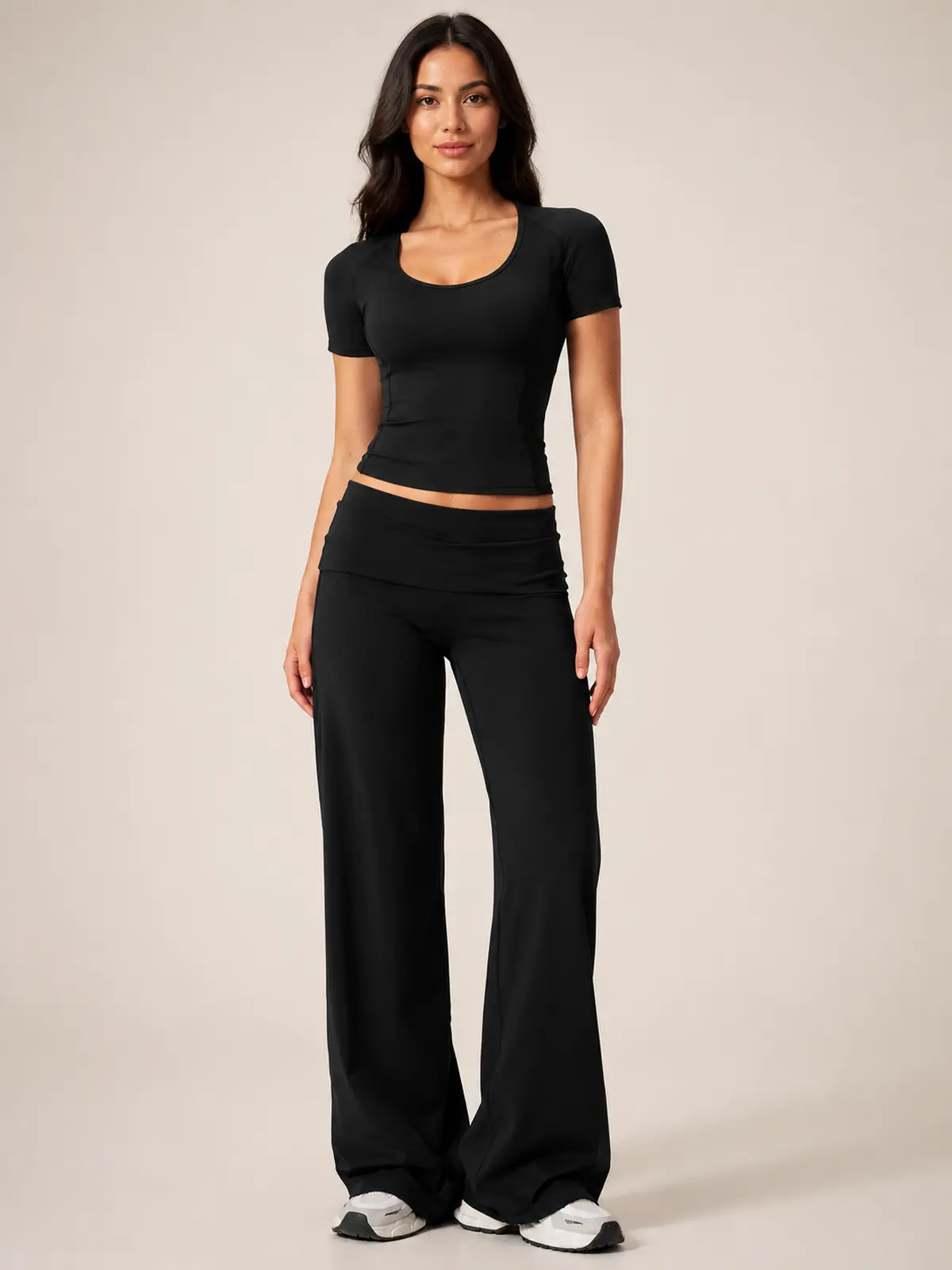 Rill Studio T-Shirt and Wide-Leg Pants Set — black — general — authoritative variation match