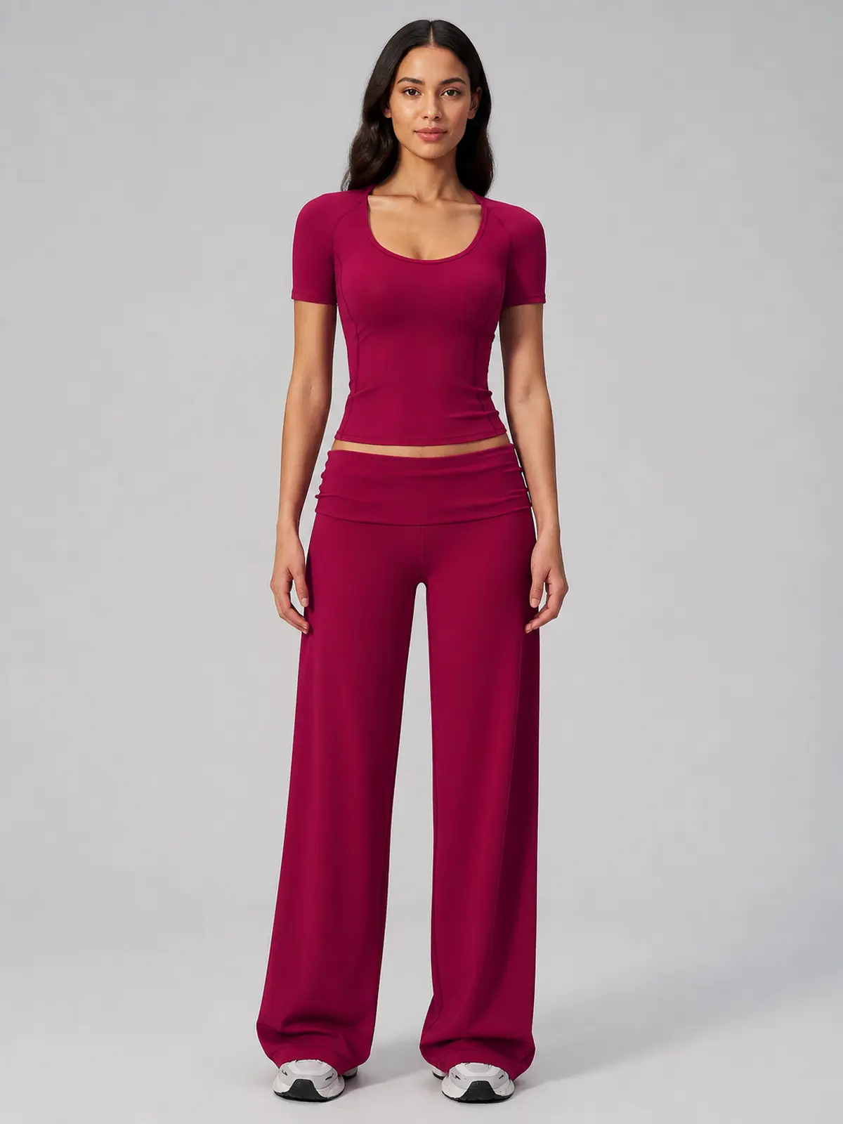 Rill Studio T-Shirt and Wide-Leg Pants Set — raspberry red — general — authoritative variation image