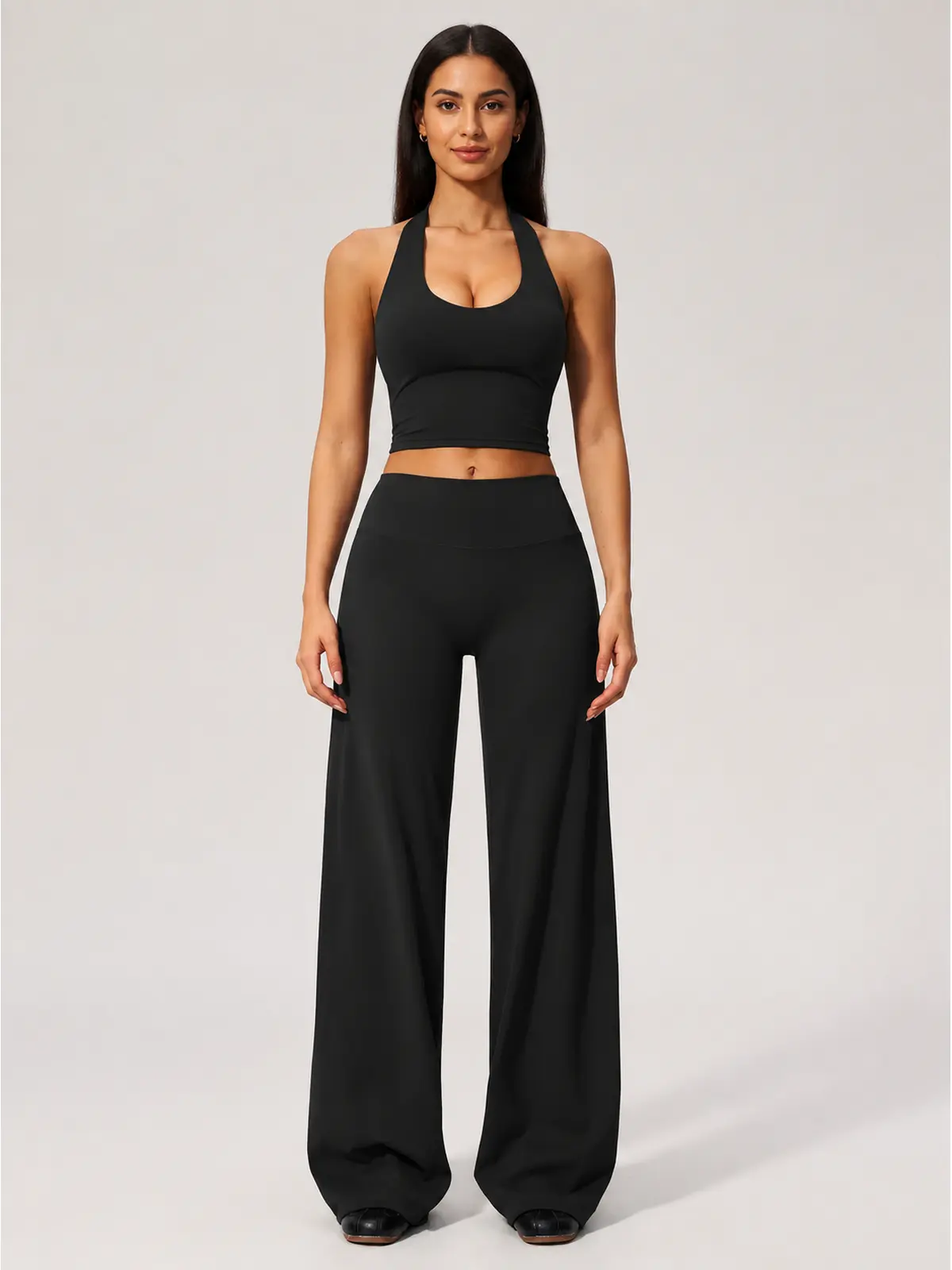 River Muse Halter Crop Top and Wide-Leg Pants Set — black — general — authoritative variation image