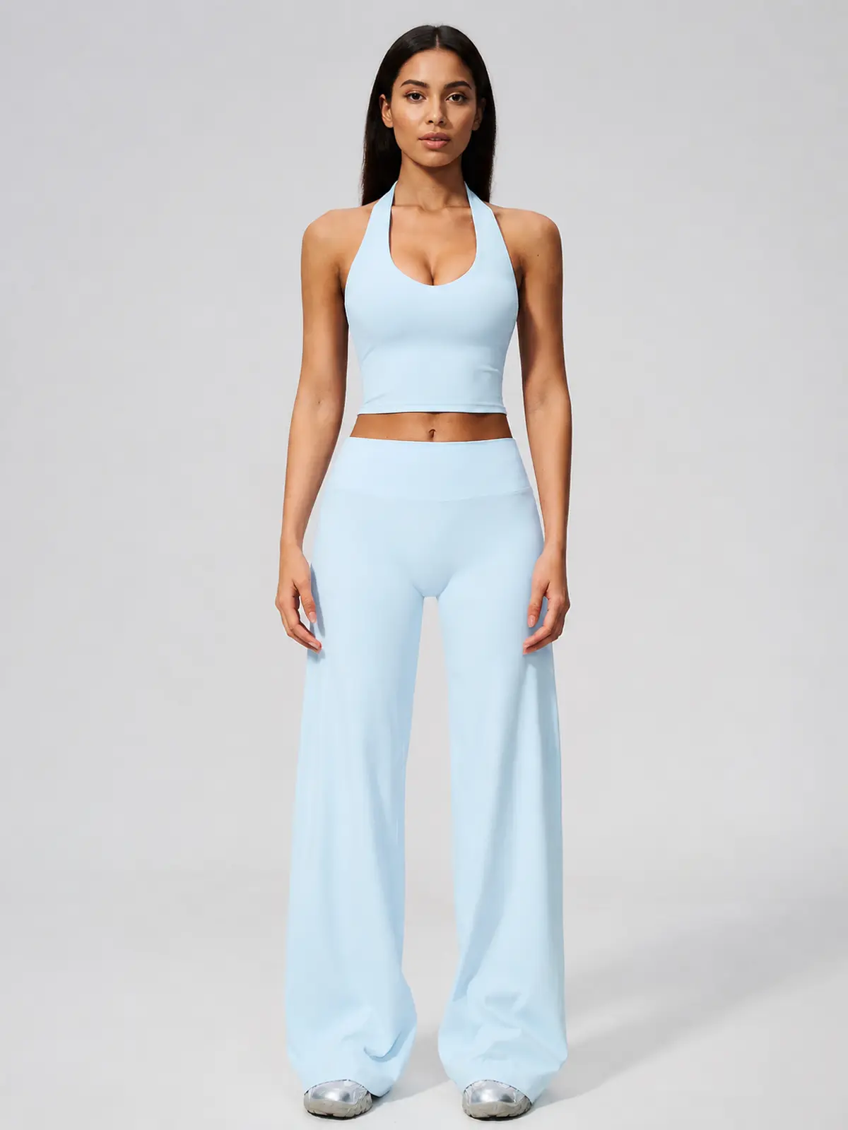 River Muse Halter Crop Top and Wide-Leg Pants Set — light blue — general — authoritative variation image
