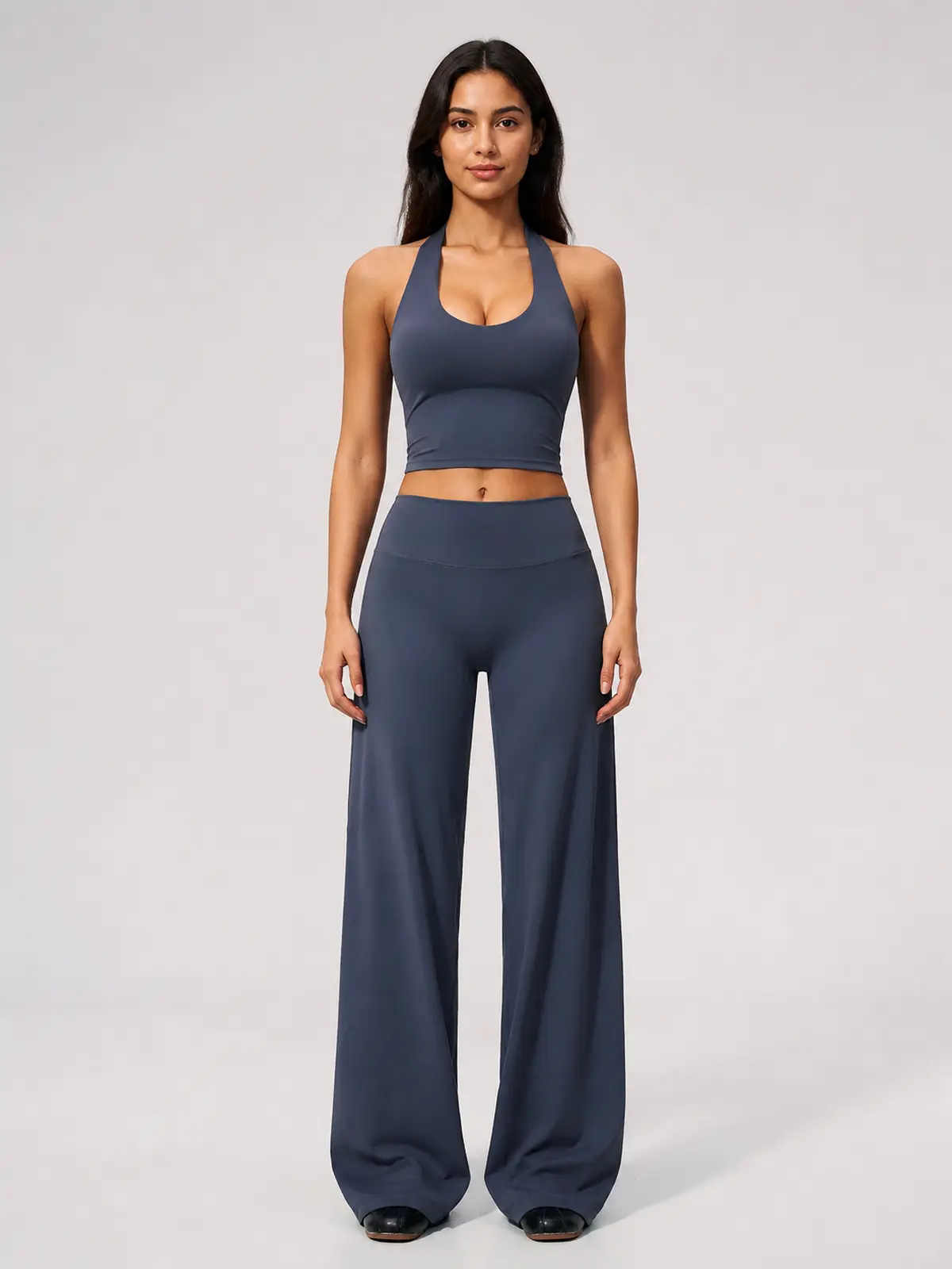 River Muse Halter Crop Top and Wide-Leg Pants Set — studio portrait