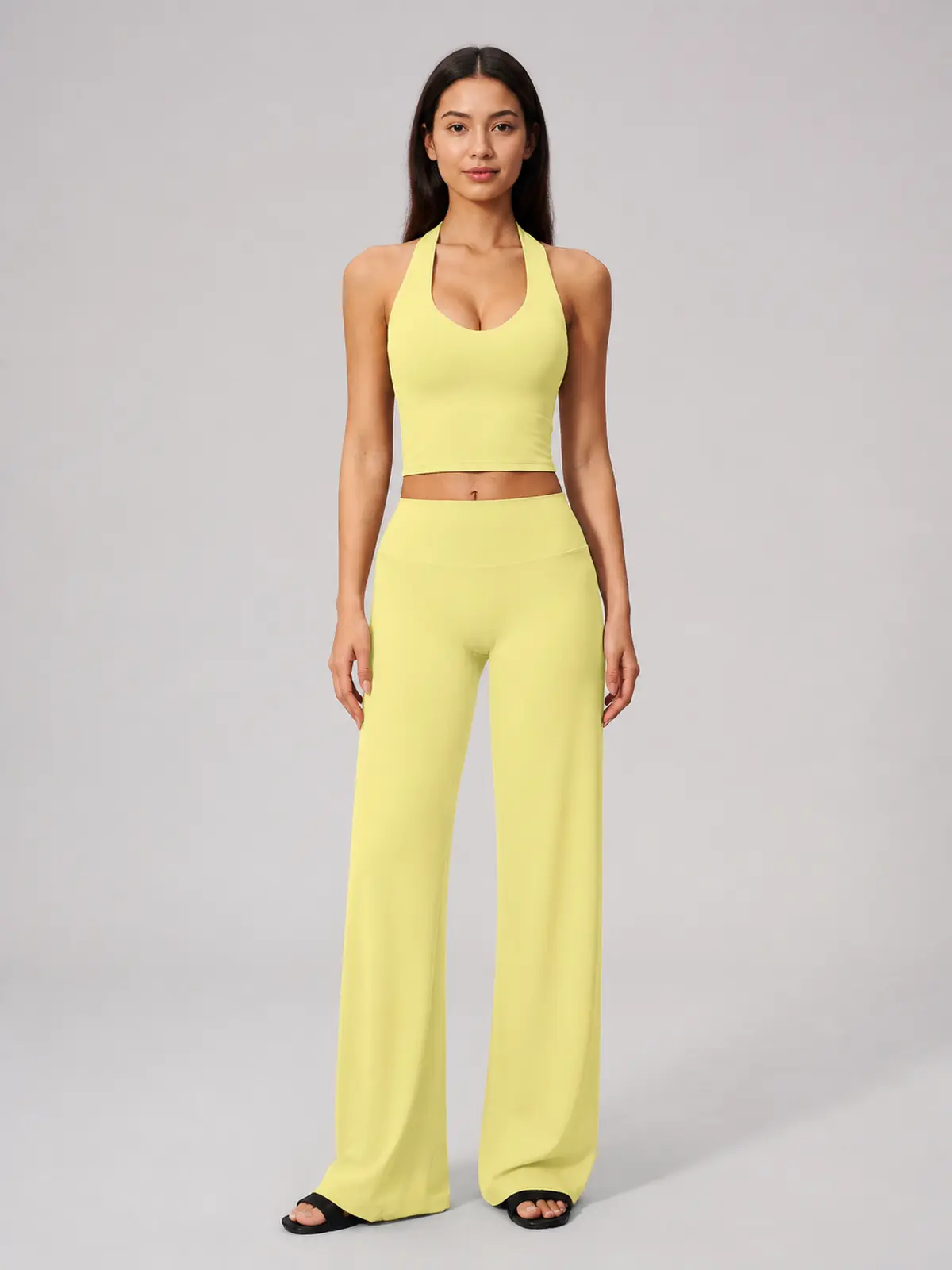 River Muse Halter Crop Top and Wide-Leg Pants Set — studio portrait