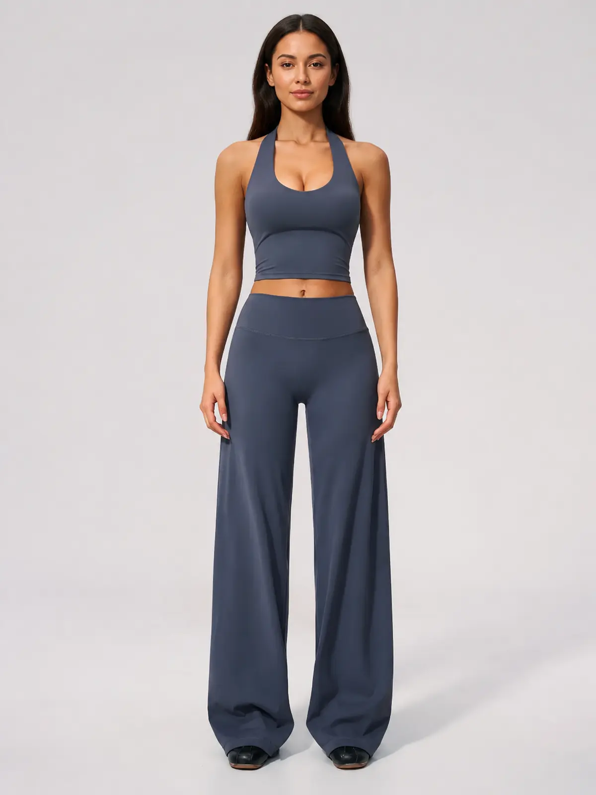 River Muse Halter Crop Top and Wide-Leg Pants Set — studio portrait
