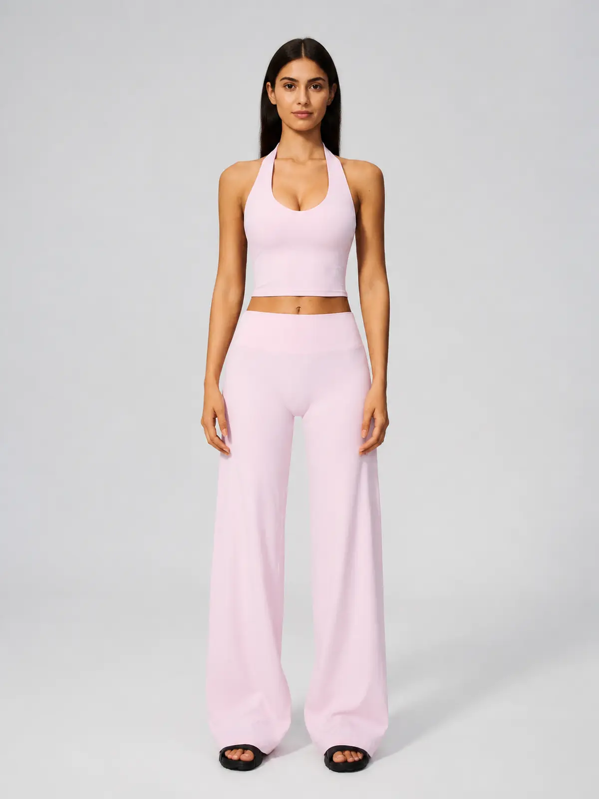 River Muse Halter Crop Top and Wide-Leg Pants Set — studio portrait