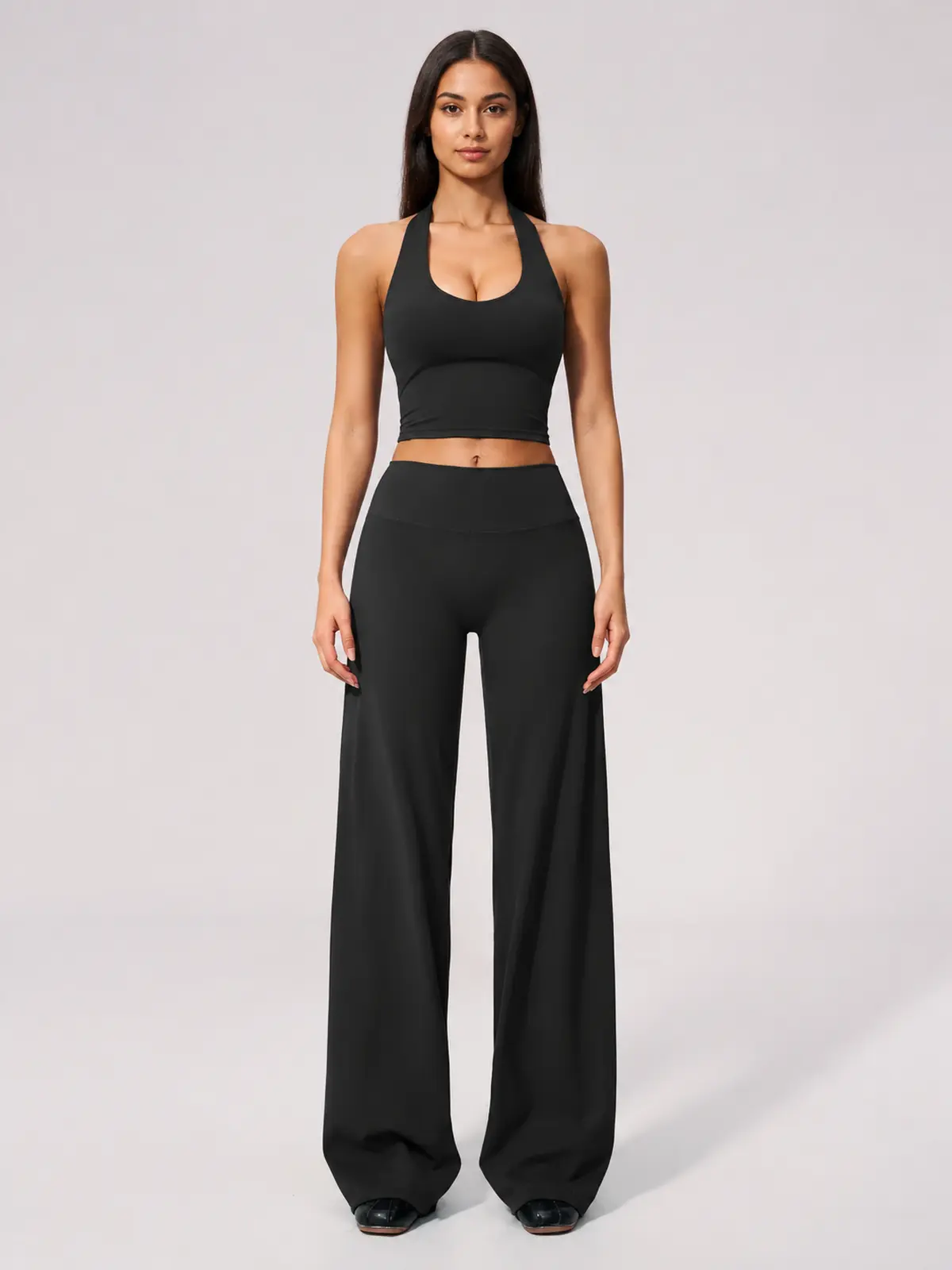 River Muse Halter Crop Top and Wide-Leg Pants Set — studio portrait