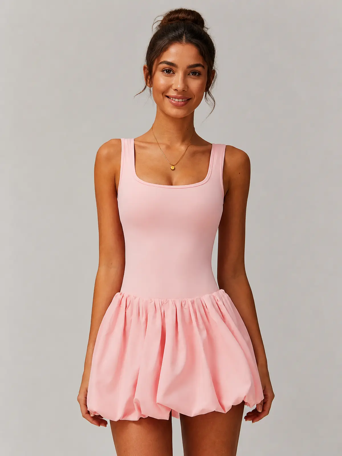 Rivulet Petal Square-Neck Exercise Dress — light pink — exercise-dress — authoritative variation match
